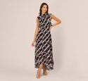 Button Closure Sleeveless Mock Neck General Print Ankle Length High-Low-Hem Chiffon Ruffle Trim Wedding Dress/Maxi Dress