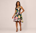 Cocktail High-Low-Hem Short Notched Collar Floral Print Sleeveless Tank Dress