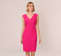 V-neck Jersey Sheath Banding Hidden Back Zipper Fitted Sheath Dress