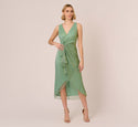 Tall V-neck Draped Crinkled Faux Wrap Sleeveless Midi Dress