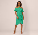 Twill Cold Shoulder Sleeves Sleeveless Halter Hidden Back Zipper Ruffle Trim Sheath Sheath Dress/Popover Dress/Midi Dress