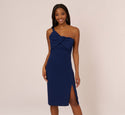 One Shoulder Sheath Cocktail Hidden Back Zipper Draped Slit Sheath Dress/Party Dress With a Bow(s)