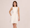 Sophisticated Crew Neck Cocktail Beaded Trim Sleeveless Fitted Cutout Hidden Back Zipper Pocketed Fit-and-Flare Party Dress With Pearls
