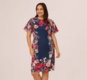 Floral Print Twill Short Flutter Sleeves Sheath Sheath Dress by 37252009492680