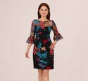 Strapless Embroidered V Back Hidden Back Zipper Mesh Illusion Sheer Sheath Floral Print 3/4 Bell Sleeves Bateau Neck Sheath Dress/Party Dress