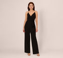 V-neck Self Tie Spaghetti Strap Elasticized Waistline Jumpsuit With Pearls