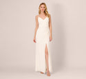 V-neck Ruched Slit Asymmetric Draped Plunging Neck Jersey Spaghetti Strap Evening Dress