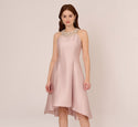 High-Low-Hem Short Collared Polyester Party Dress With Pearls