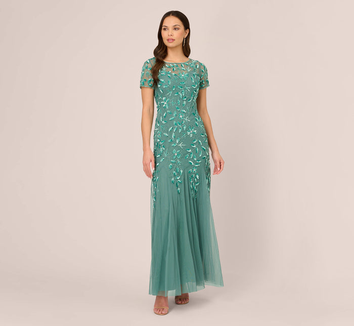 Adrianna Papell Womens Long Beaded Dress