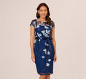 Bateau Neck Sheath Fitted Embroidered Short Sleeves Sleeves Floral Print Polyester Sheath Dress