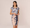 Embroidered Fitted Short Sleeves Sleeves Floral Print Sheath Polyester Bateau Neck Sheath Dress