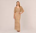 V-neck Flutter Sleeves Beaded Back Zipper Illusion Sheer Sheath Sheath Dress