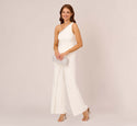 Beaded One-shoulder Matte Jersey Jumpsuit In Ivory