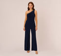 Beaded One-shoulder Matte Jersey Jumpsuit In Midnight