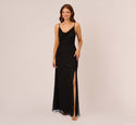 Fitted Slit Mesh Sequined Beaded Tank Cowl Neck Mermaid Dress