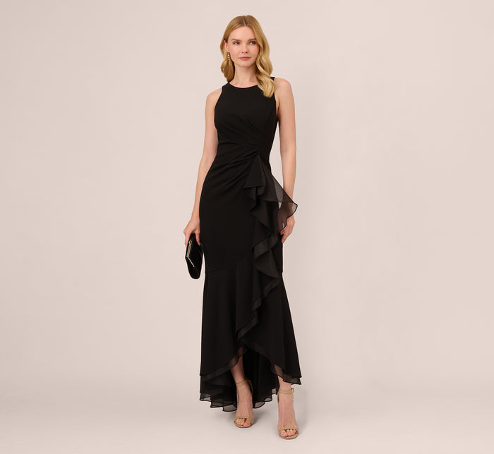 High Low Mikado Gown With Asymmetrical Detail In Black