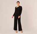 Sophisticated Beaded Asymmetric Fitted Draped Long Sleeves Jersey Mother-of-the-Bride Dress/Jumpsuit