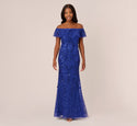 Knit Mermaid Flutter Sleeves Off the Shoulder Fitted Back Zipper Sequined Beaded Mesh Homecoming Dress