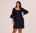 Plus Size Square Neck Sequined Embroidered Bell Sleeves Cocktail Sheath Sheath Dress/Party Dress