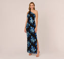 Slit Embroidered Sequined Mesh Knit Sheath One Shoulder Floral Print Sheath Dress/Evening Dress