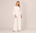Cocktail Crepe Bateau Neck V Back Fitted Bell Sleeves Party Dress/Jumpsuit