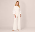 Bell Sleeves Crepe Cocktail Bateau Neck Fitted V Back Party Dress/Jumpsuit