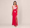 V-neck Mermaid Side Zipper Slit V Back Sleeveless Two-Toned Print Evening Dress With a Bow(s)