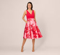 V-neck Pocketed Cocktail Floral Print Flared-Skirt Crepe Sleeveless Party Dress/Wedding Dress/Midi Dress