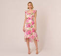 Painterly Floral Print Sleeveless Midi Dress With Ruffle Trim In Pink Multi