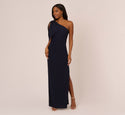 Sheath One Shoulder Crepe Fitted Slit Hidden Back Zipper Sheath Dress/Evening Dress With a Bow(s)