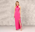 Tall Slit Fitted Open-Back Back Zipper Pleated Sheath Halter Sheath Dress/Evening Dress