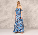 Strapless Sweetheart Off the Shoulder Pocketed Draped Jacquard Floral Print Ball Gown Evening Dress