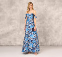 Strapless Floral Print Sweetheart Draped Pocketed Jacquard Off the Shoulder Ball Gown Evening Dress
