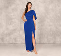 Sophisticated Sheath One Shoulder Fitted Pleated Slit Beaded Trim Sheath Dress