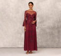 Bateau Neck Sweetheart Beaded Sequined Illusion Mesh Sheer Fitted Bell Sleeves Evening Dress
