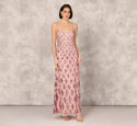 Geometric Print Tank Beaded Sequined Fitted Mesh Floor Length Scoop Neck Knit Dress