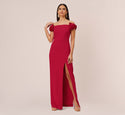 Sheath Stretchy Slit Draped Back Zipper Off the Shoulder Sheath Dress/Prom Dress With a Bow(s)