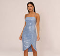 Tall Cocktail Short Straight Neck Tank Sequined Fitted Ruched Dress