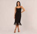 Spaghetti Strap Crepe Fitted Sheath Scoop Neck Frill Trim Cocktail Sheath Dress/Popover Dress/Midi Dress