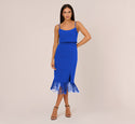 Scoop Neck Spaghetti Strap Crepe Fitted Cocktail Frill Trim Sheath Sheath Dress/Popover Dress/Midi Dress