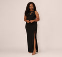 Plus Size Slit Cutout Sheath Sleeveless Crew Neck Halter Sheath Dress