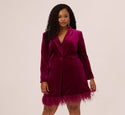 Plus Size Long Sleeves Button Closure Cocktail Velvet Dress