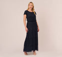 Plus Size Polyester Beaded Short Sleeves Sleeves Scoop Neck Evening Dress