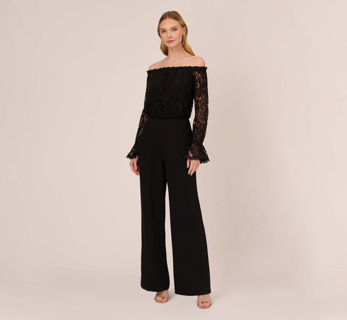 Colorblock Off The Shoulder Wide Leg Jumpsuit In Black Ivory