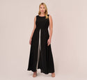 Plus Size Halter Sleeveless Crepe Hidden Back Zipper Colorblocking Fitted Evening Dress/Jumpsuit