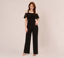 Cold Shoulder Sleeves Off the Shoulder Square Neck Mesh Banding Jumpsuit With Ruffles