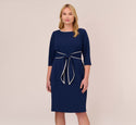 Plus Size 3/4 Sleeves Tie Waist Waistline Sheath Sheath Dress/Midi Dress