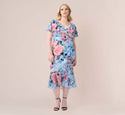 Plus Size Floral Print Summer Faux Wrap Flutter Sleeves Dress With Ruffles