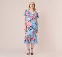 Plus Size Flutter Sleeves Summer Floral Print Faux Wrap Dress With Ruffles