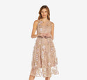 Bateau Neck Cocktail Embroidered Fitted Fit-and-Flare Floral Print Dress